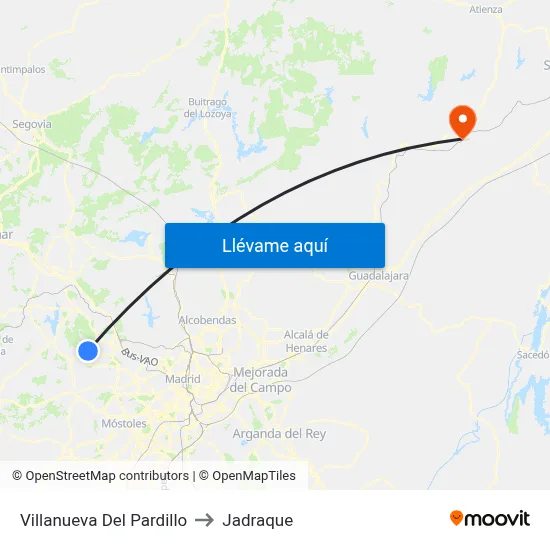 Villanueva Del Pardillo to Jadraque map