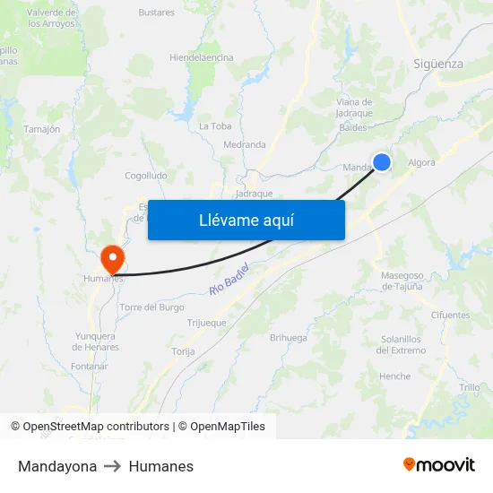 Mandayona to Humanes map