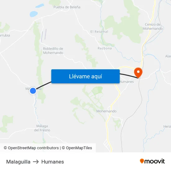 Malaguilla to Humanes map