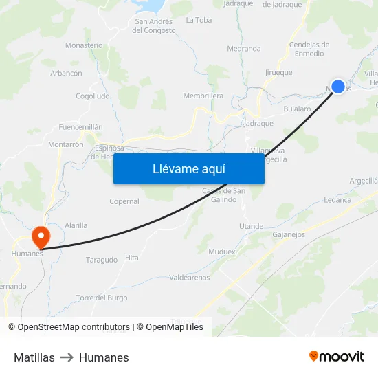 Matillas to Humanes map