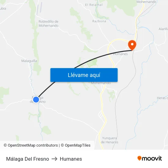 Málaga Del Fresno to Humanes map