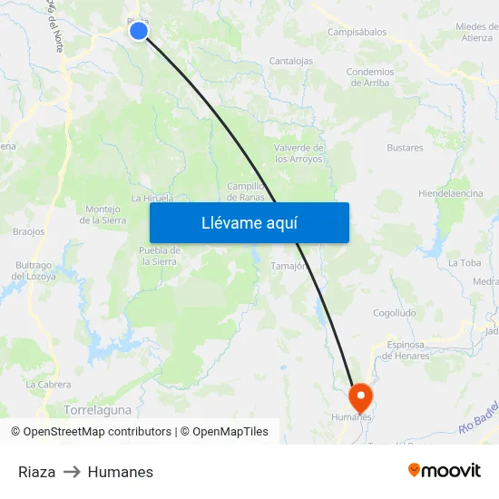 Riaza to Humanes map