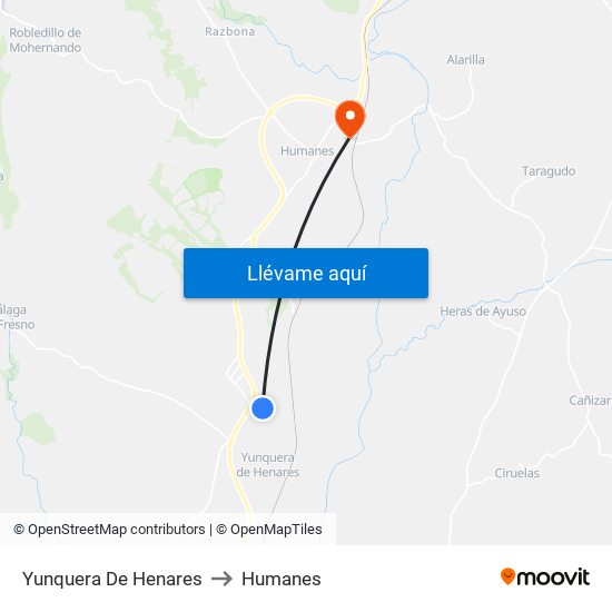 Yunquera De Henares to Humanes map