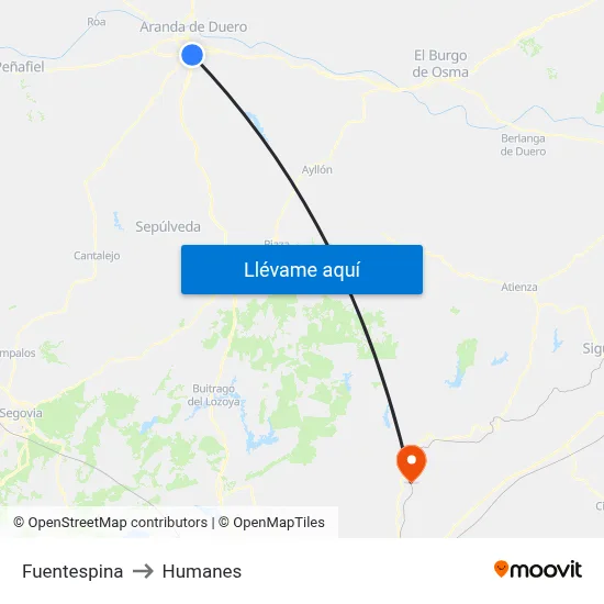 Fuentespina to Humanes map