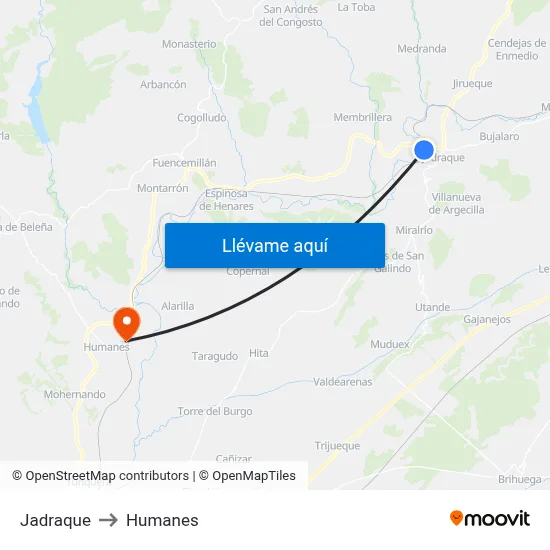 Jadraque to Humanes map