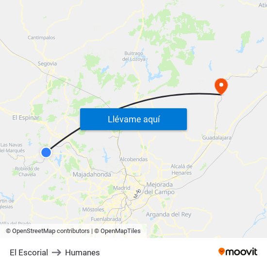 El Escorial to Humanes map