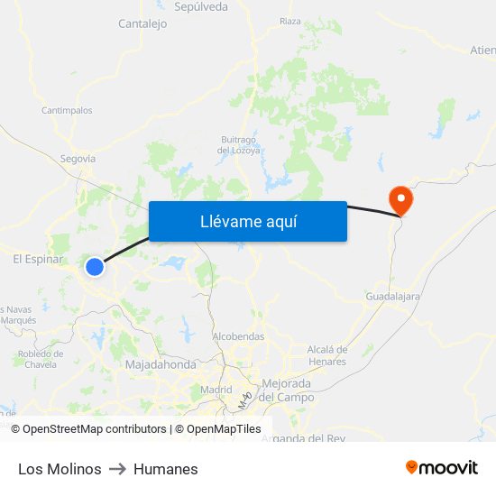 Los Molinos to Humanes map