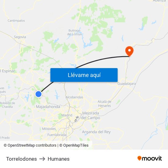 Torrelodones to Humanes map