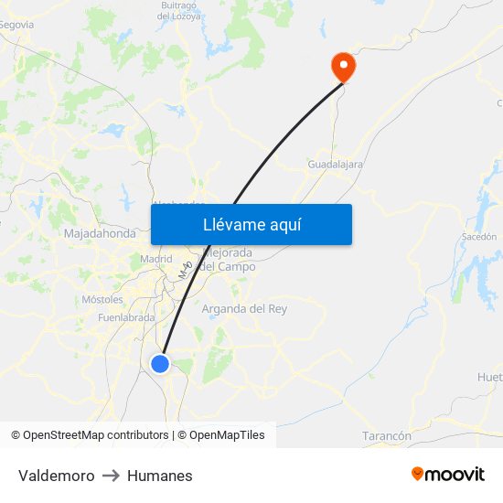 Valdemoro to Humanes map