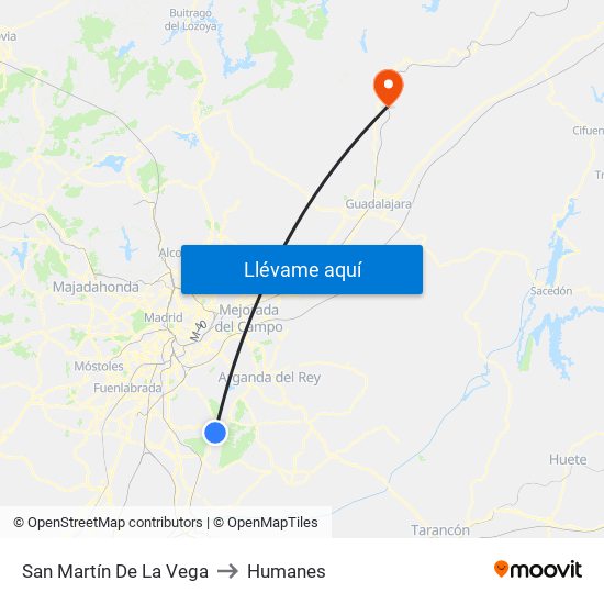 San Martín De La Vega to Humanes map