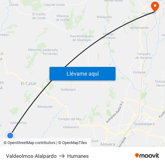 Valdeolmos-Alalpardo to Humanes map