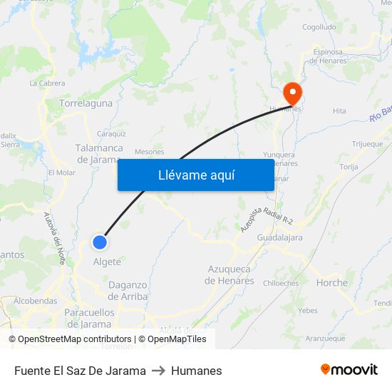 Fuente El Saz De Jarama to Humanes map