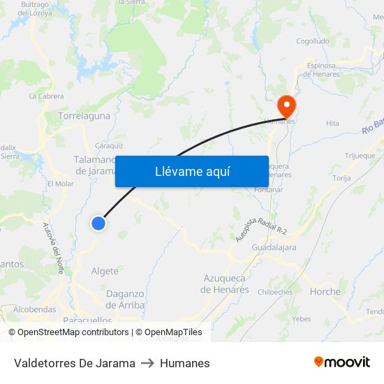 Valdetorres De Jarama to Humanes map