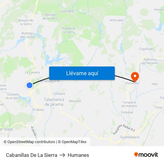 Cabanillas De La Sierra to Humanes map