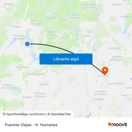 Puentes Viejas to Humanes map