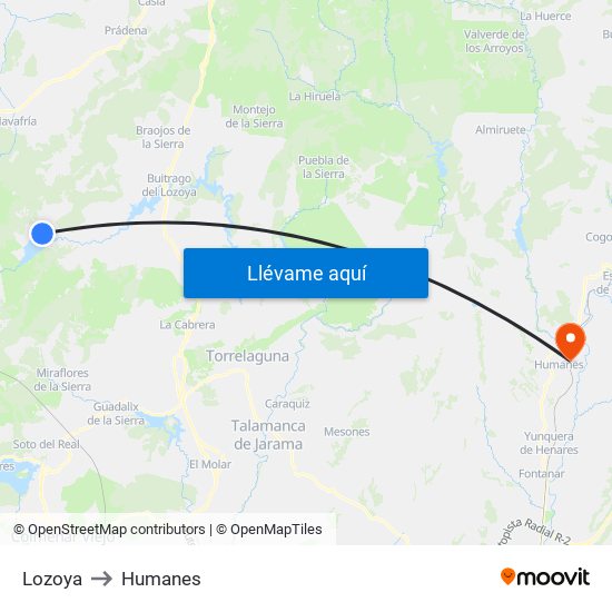 Lozoya to Humanes map