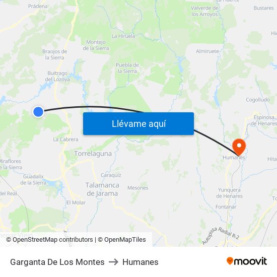 Garganta De Los Montes to Humanes map