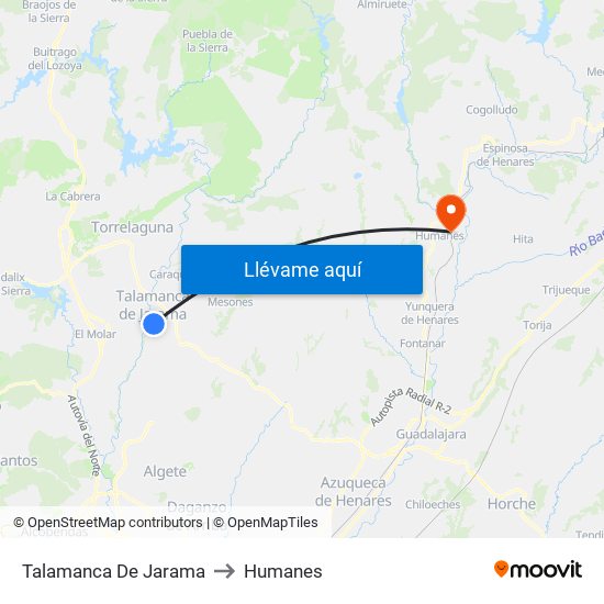 Talamanca De Jarama to Humanes map