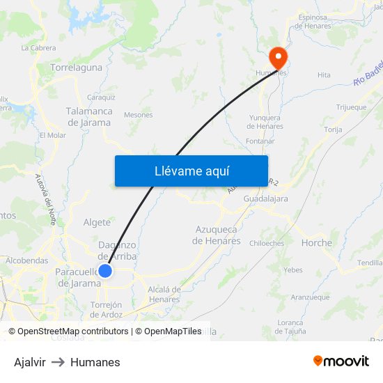 Ajalvir to Humanes map