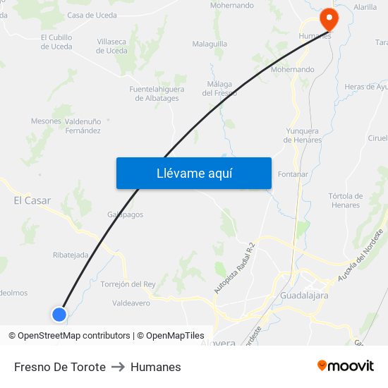 Fresno De Torote to Humanes map