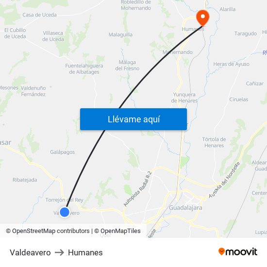 Valdeavero to Humanes map