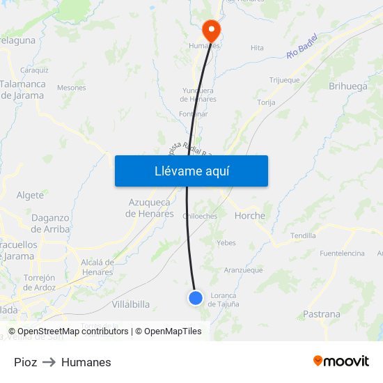 Pioz to Humanes map