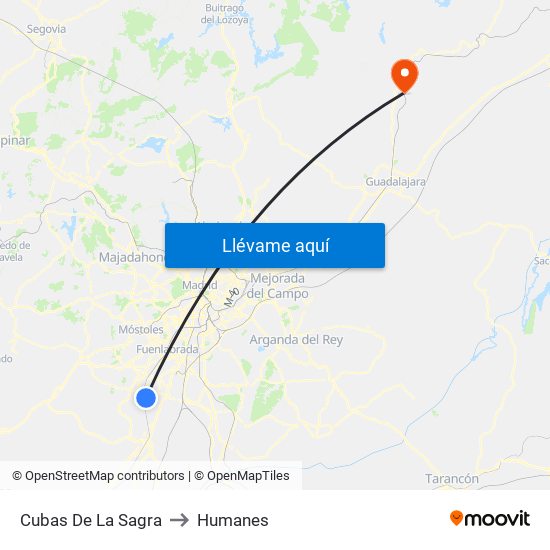 Cubas De La Sagra to Humanes map