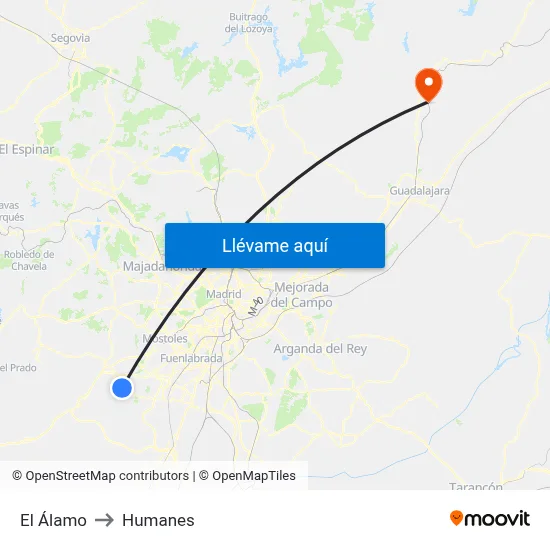 El Álamo to Humanes map