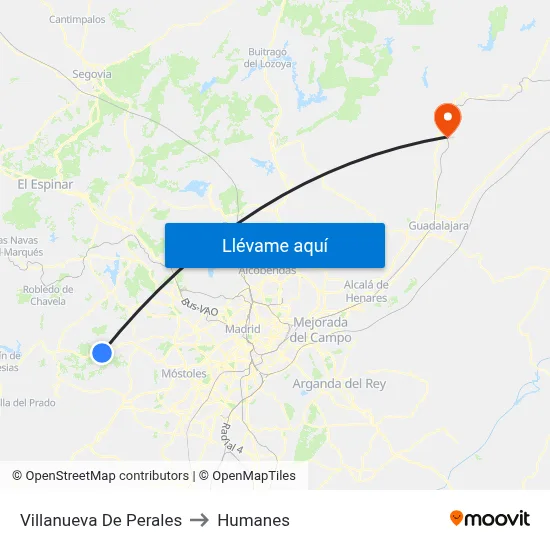 Villanueva De Perales to Humanes map