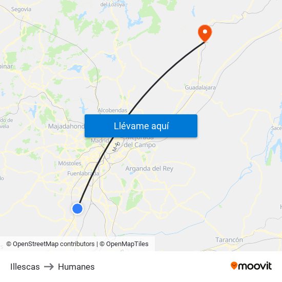 Illescas to Humanes map