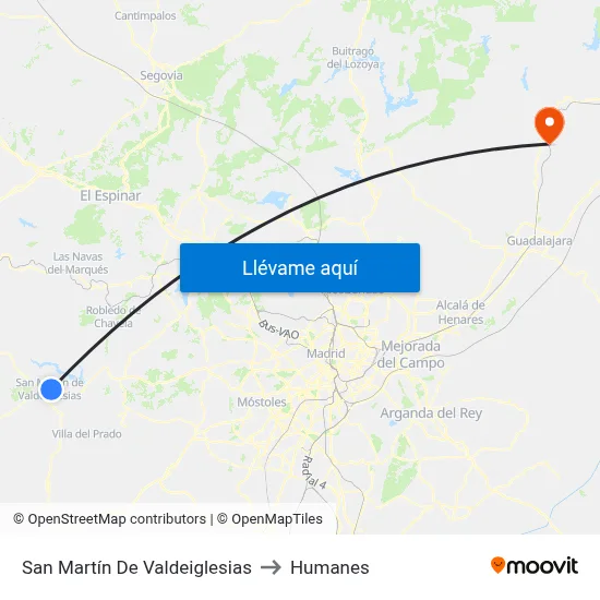 San Martín De Valdeiglesias to Humanes map
