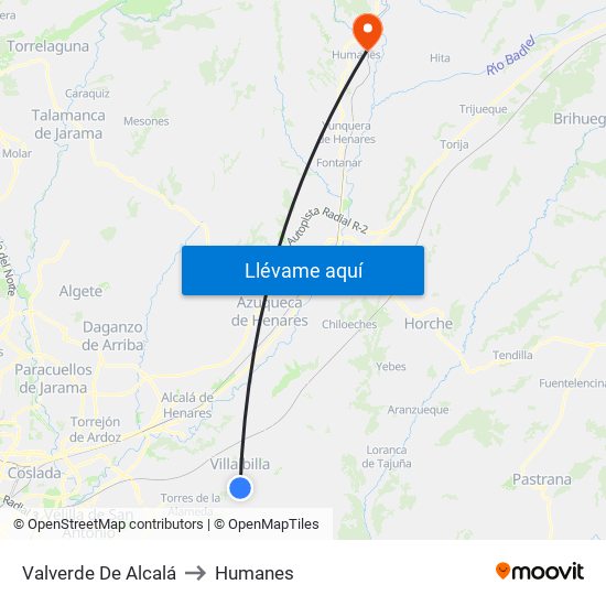 Valverde De Alcalá to Humanes map