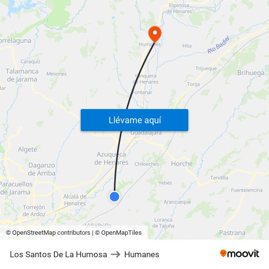 Los Santos De La Humosa to Humanes map