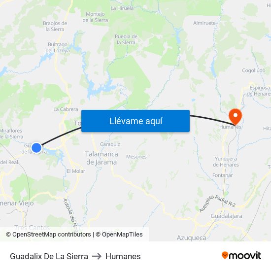 Guadalix De La Sierra to Humanes map