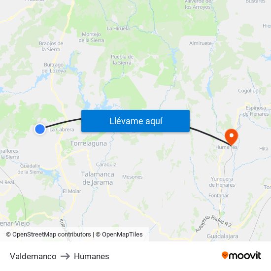 Valdemanco to Humanes map