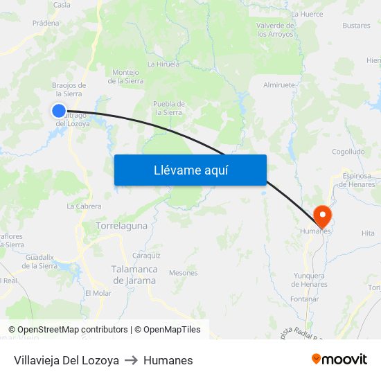 Villavieja Del Lozoya to Humanes map