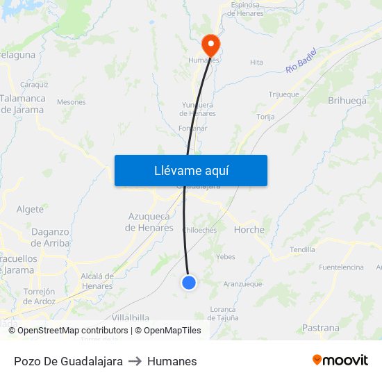 Pozo De Guadalajara to Humanes map