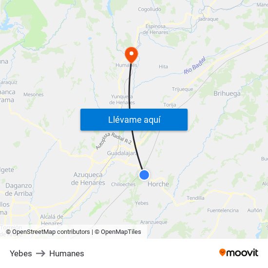 Yebes to Humanes map