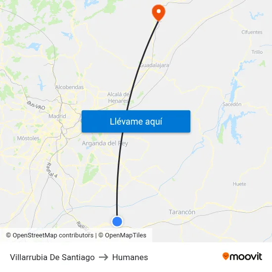 Villarrubia De Santiago to Humanes map