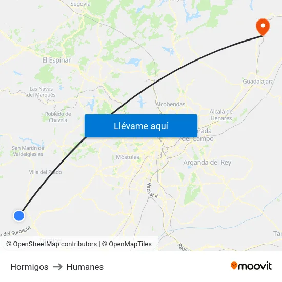 Hormigos to Humanes map