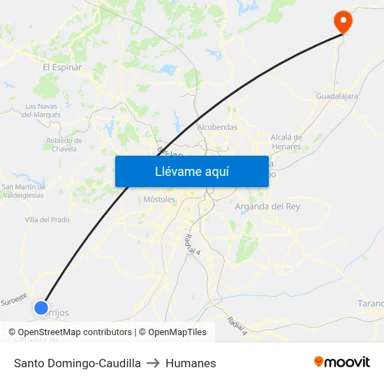 Santo Domingo-Caudilla to Humanes map