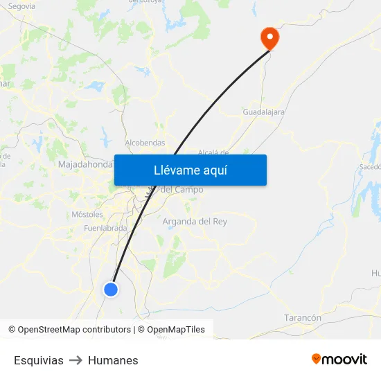 Esquivias to Humanes map