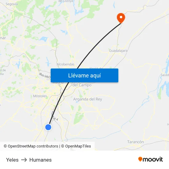 Yeles to Humanes map