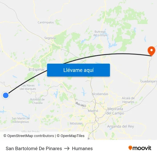 San Bartolomé De Pinares to Humanes map