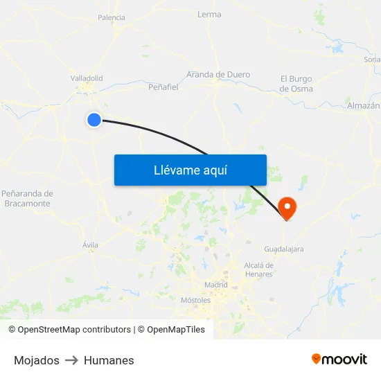 Mojados to Humanes map