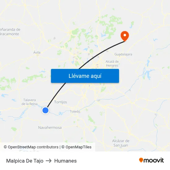 Malpica De Tajo to Humanes map