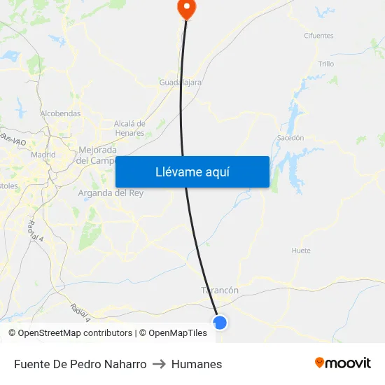 Fuente De Pedro Naharro to Humanes map