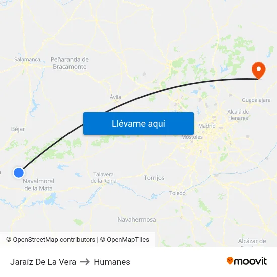 Jaraíz De La Vera to Humanes map