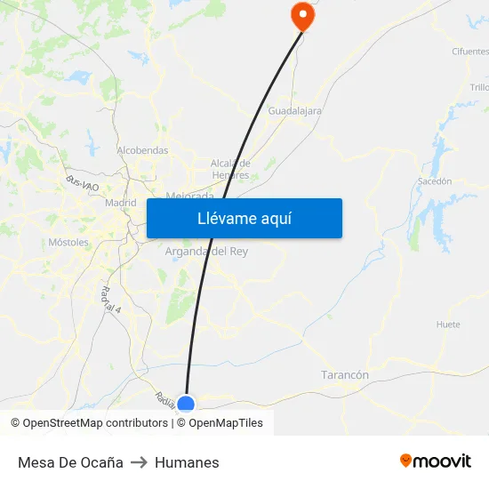 Mesa De Ocaña to Humanes map