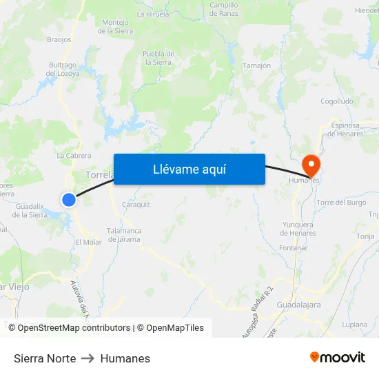 Sierra Norte to Humanes map